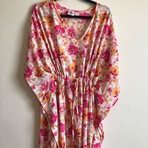 Agnes and Dora, pink and orange floral kaftan